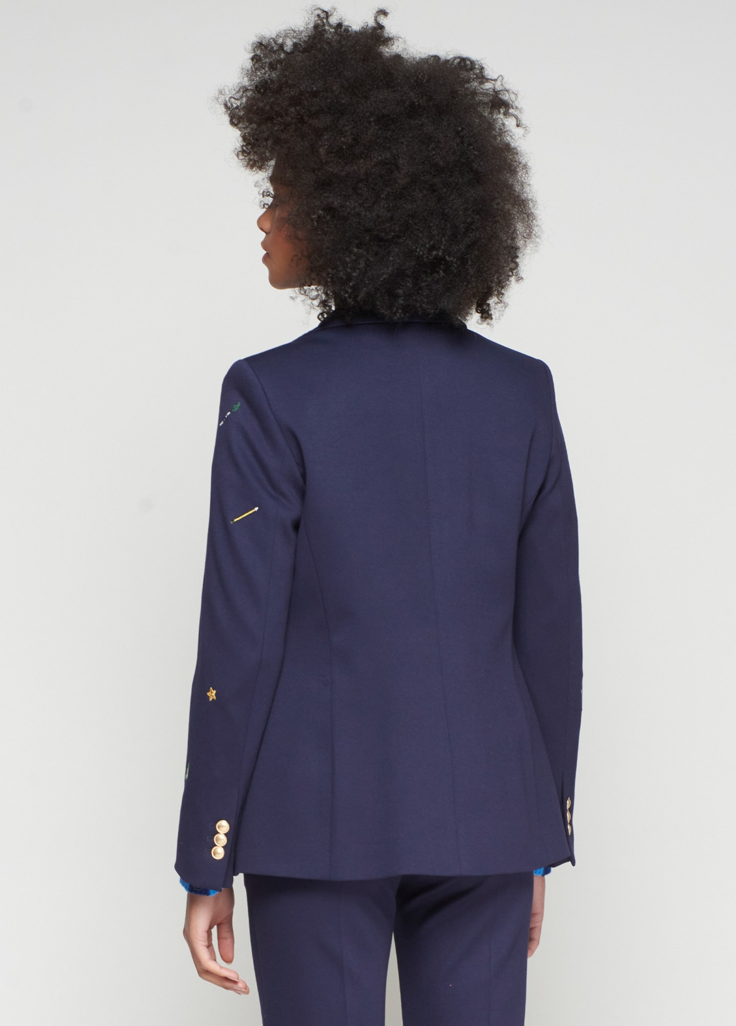 BLAZER AZUL MARINHO COM BORDADOS MULTICOLOR - VILAGALLO