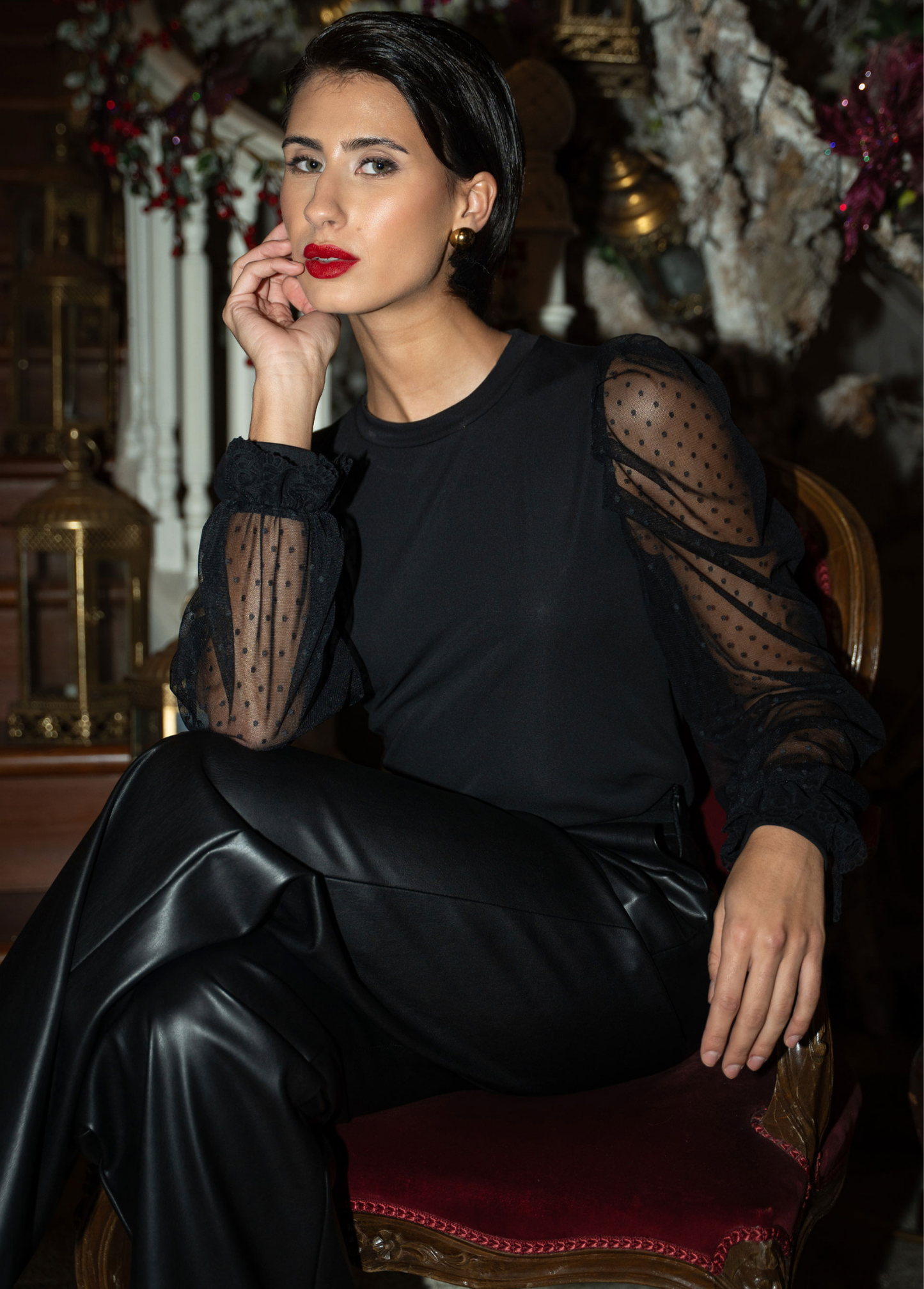 BLUSA DE MANGA COMPRIDA COM MANGAS EM TULE PLUMETI - FERRACHE