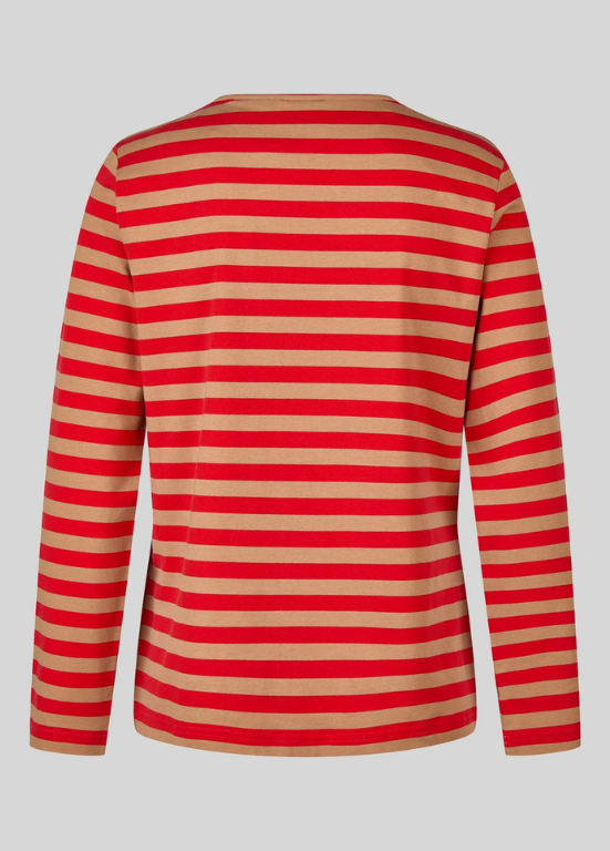 BLUSA LONGSLEEVE COM RISCAS HORIZONTAIS EM CAMEL E VERMELHO - RABE
