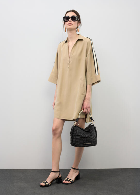 VESTIDO BEGE COM DECOTE E MANGAS 3/4 - LOLA CASADEMUNT