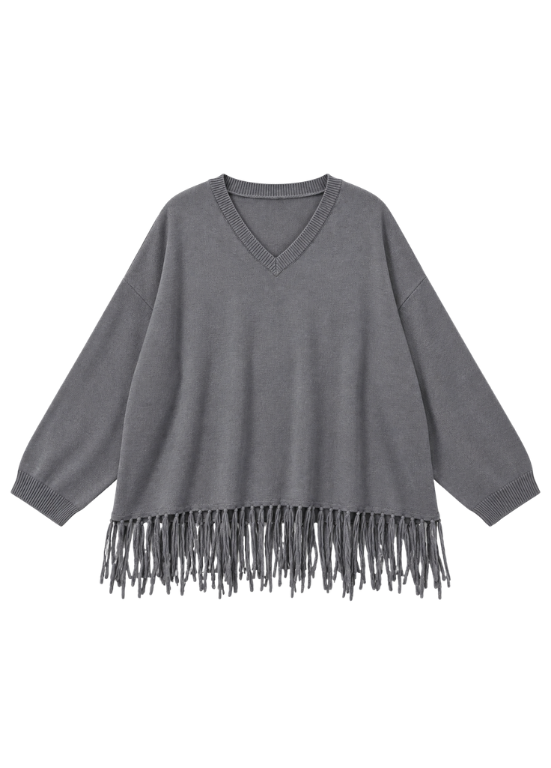CAMISOLA DE MALHA CINZENTA COM FRANJAS - BARBARA LEBEK