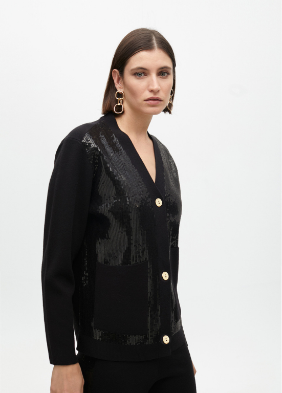 CARDIGAN ELEGANTE EM MALHA COM LANTEJOULAS DE BRILHO - LOLA CASADEMUNT