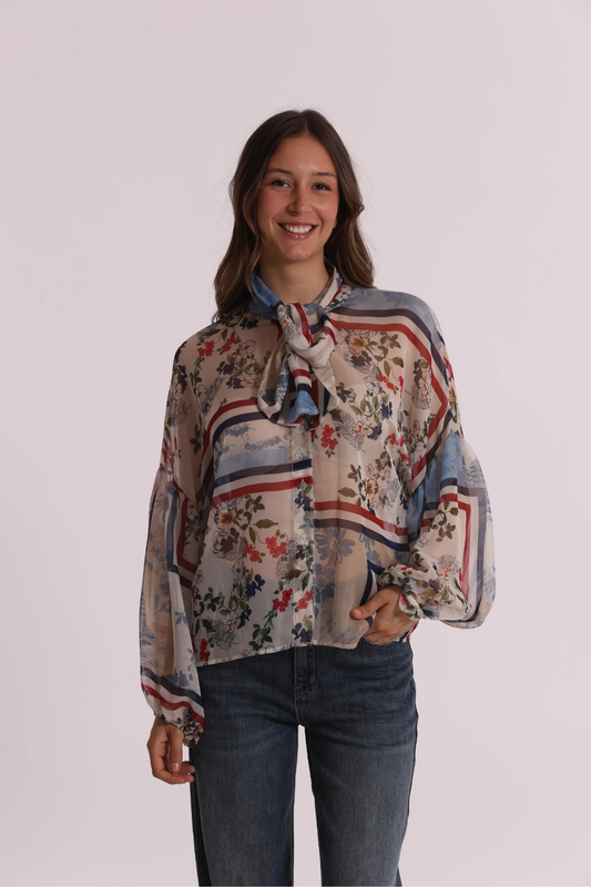 CAMISA ESTAMAPADA COM LAÇADA - MIMI MUA