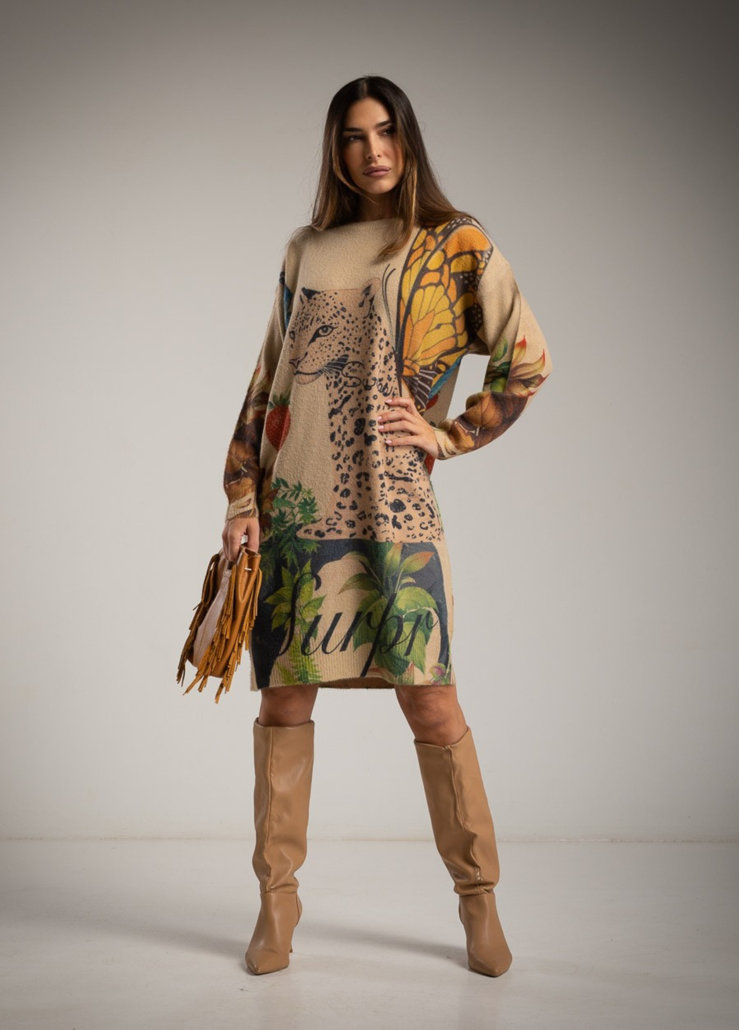 VESTIDO DE MALHA TROPICAL COM ANIMAL PRINT - ALBANOS