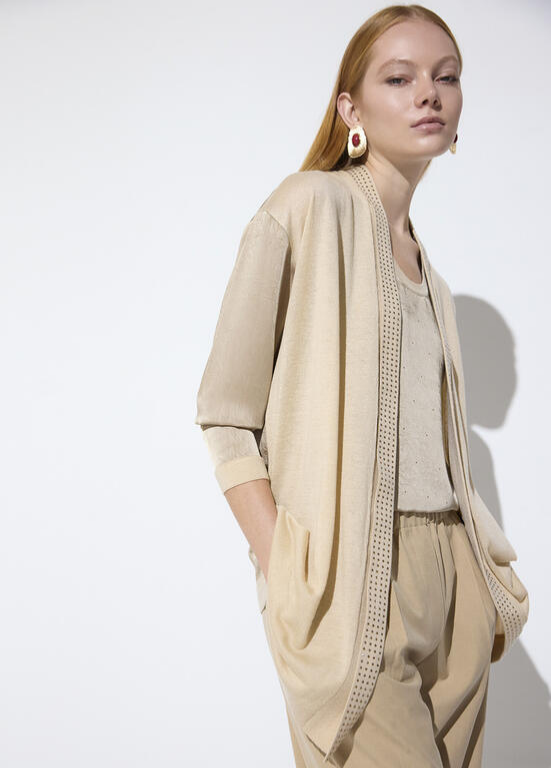 CARDIGAN DE MALHA PEDRA COM STRASS MAITE - LOLA CASADEMUNT