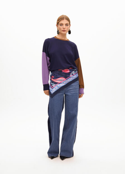 CAMISOLA DE MALHA COM MANGA COMPRIDA E DETALHE BICOLOR - LOLA CASADEMUNT