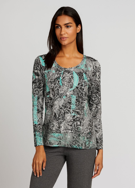 CAMISOLA ESTAMPADA SNAKE PRINT COM DETALHES EM TURQUESA - BÁRBARA LEBEK