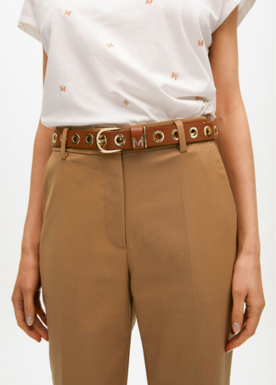 CINTO DE ECOPELE CAMEL COM ILHOSES DOURADAS - LOLA CASADEMUNT