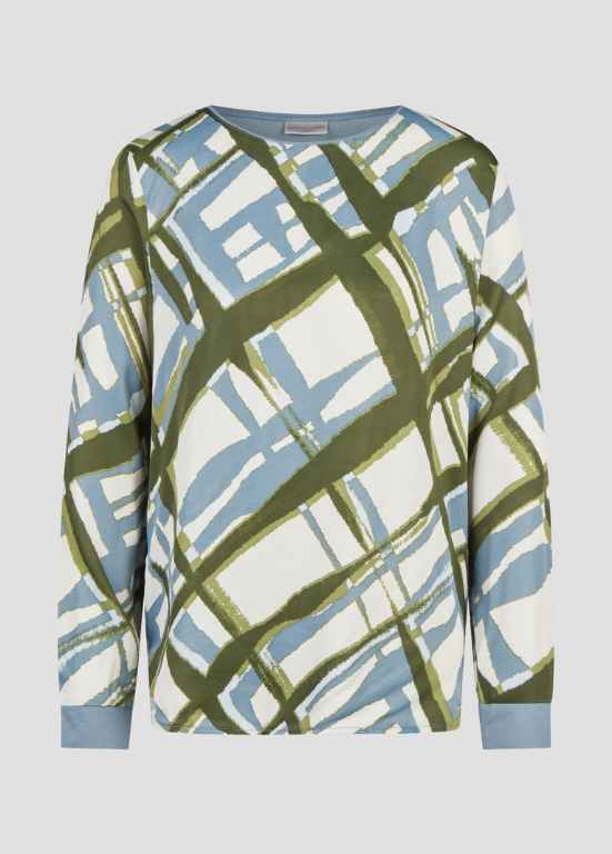 BLUSA EM VISCOSE EM TONS DE AZUL E VERDE - BARBARA LEBEK