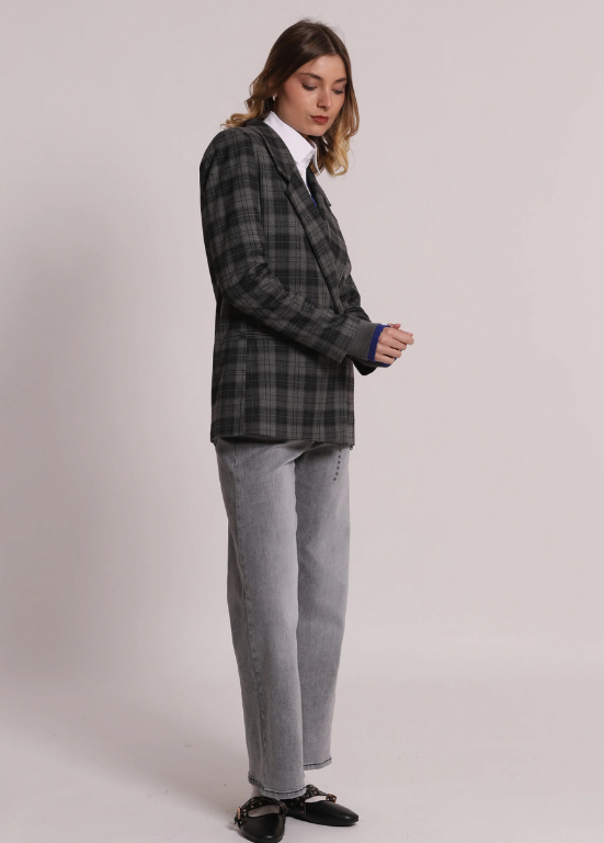BLAZER DE XADREZ CINZA E AZUL - MIMI MUA