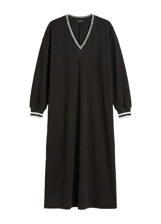 VESTIDO MIDI CASTANHO COM DECOTE EM V - FOURSOUL