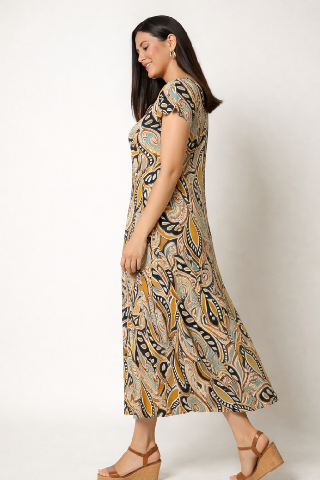 VESTIDO MIDI DE TULE ESTAMPADO COM APLICAÇÕES DE MADEIRA - AN VITO