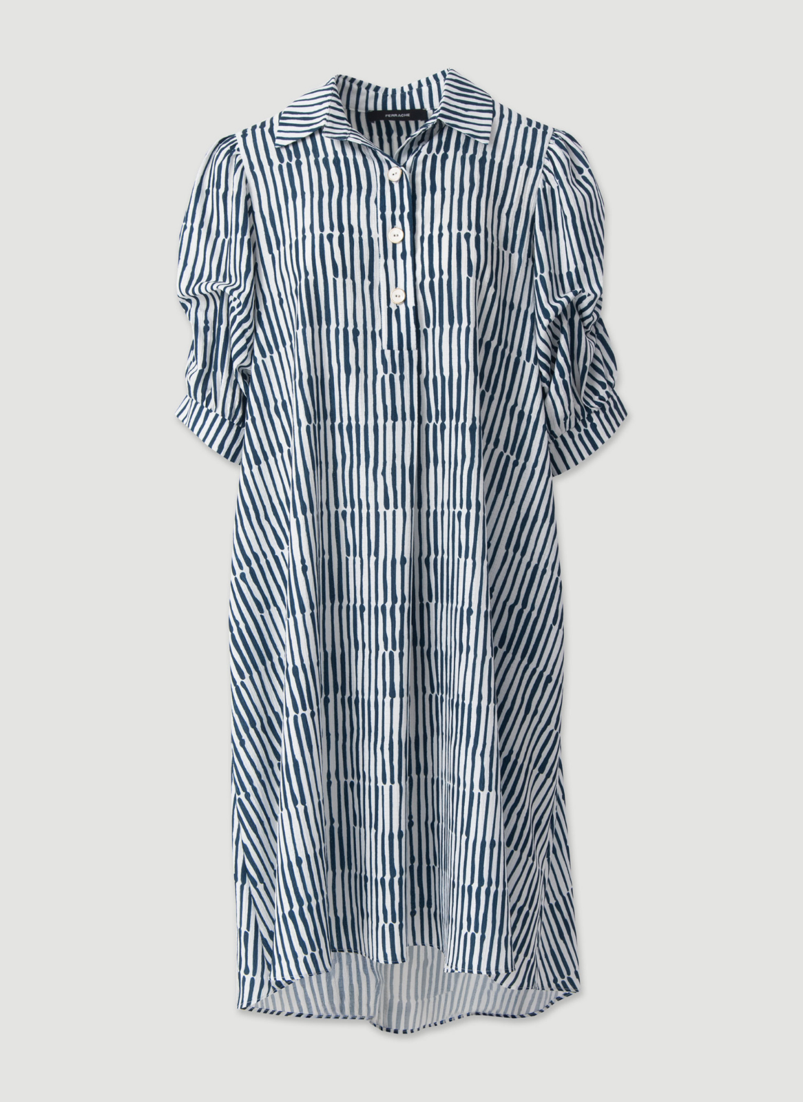 VESTIDO CAMISEIRO MIDI EM TECIDO LEVE ÀS RISCAS - FERRACHE