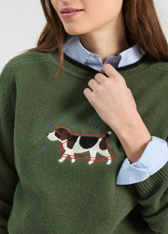 SUÉTER DE TRICÔ VERDE COM CÃO BORDADO - VILAGALLO