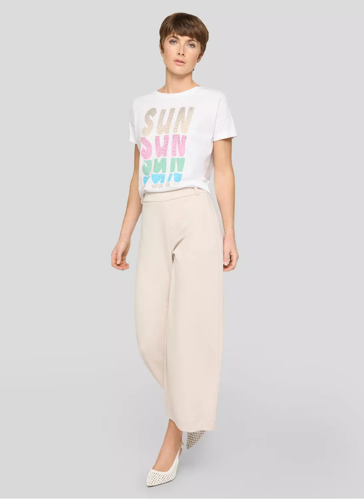 T-SHIRT BRANCA EM ALGODÃO COM STRASS "SUN" MULTICOLOR - RABE
