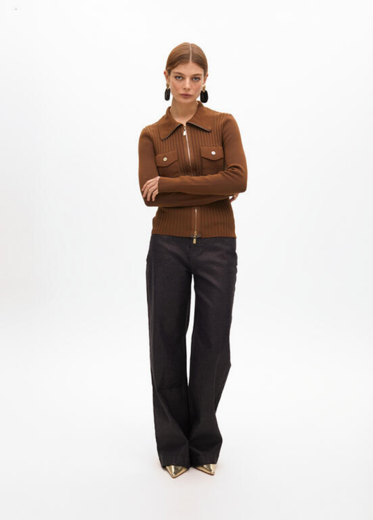 CARDIGAN COM FECHO DOURADO E GOLA - LOLA CASADEMUNT