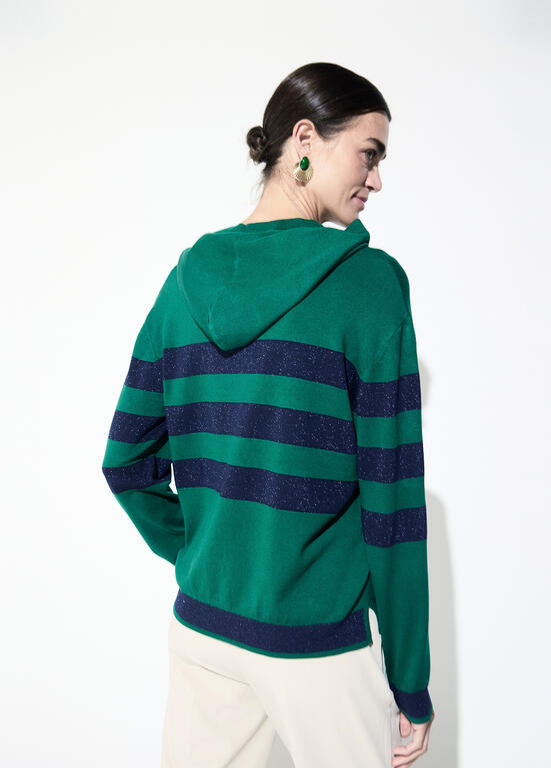 JERSEY DE RISCAS VERDE E AZUL COM LUREX E CAPUZ - LOLA CASADEMUNT