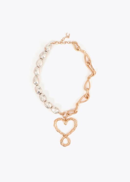 COLAR DOURADO COM PÉROLAS E CORAÇÃO LC - LOLA CASADEMUNT