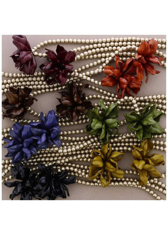 COLAR COMPRIDO DE BOLAS DOURADAS E FLORES EM ACRÍLICO - ALIBY