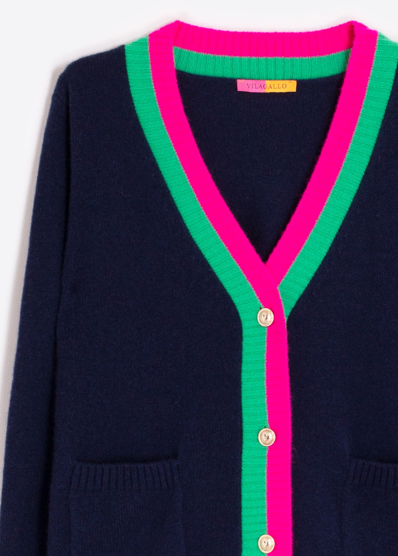MALHA ALINA CARDIGAN MARINHO ROSA VERDE - VILAGALLO
