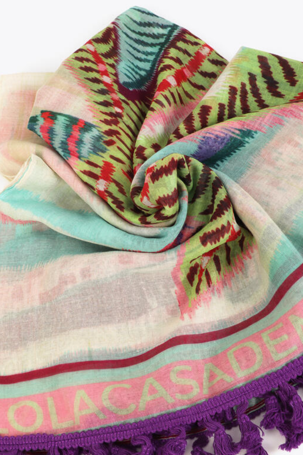 PÁREO COM MOTIVOS TROPICAIS E FRANJAS - LOLA CASADEMUNT