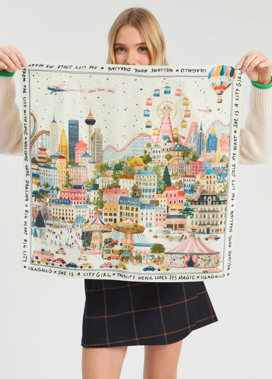 MINI LENÇO 60x60 DE SEDA COM ESTAMPADO ARQUITETÓNICO - VILAGALLO