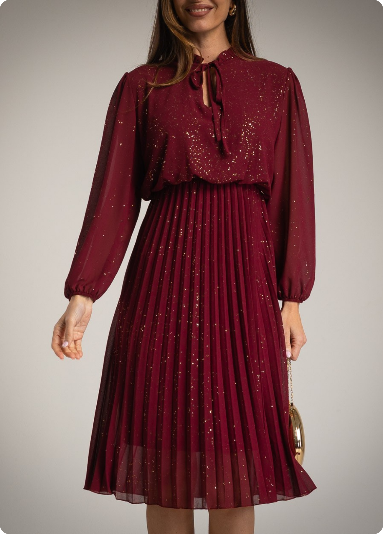 VESTIDO MIDI PLISSADO COM BRILHO - ALBANOS