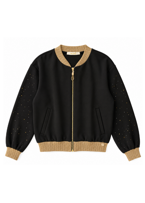 BLUSÃO TIPO TRAINING CHIQUE COM LUREX E STRASS COLORIDOs - SCUSI