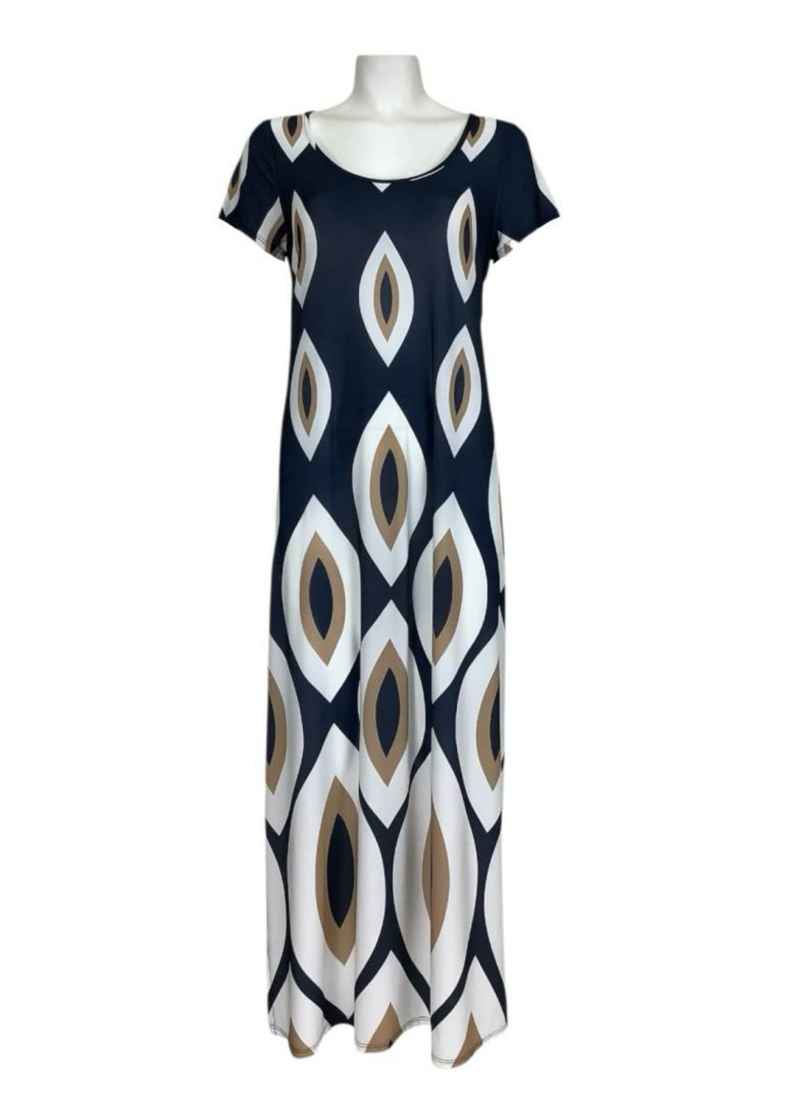 VESTIDO EM MALHA FRIA AZUL MARINHO E BEGE - ADET