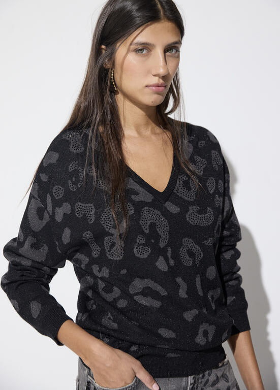 JERSEY CINZA COM ANIMAL PRINT E STRASS - LOLA CASADEMUNT