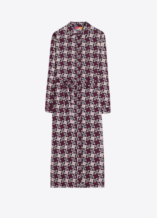 VESTIDO MIDI COM ESTAMPADO MARINHO E BORDEAUX - VILAGALLO