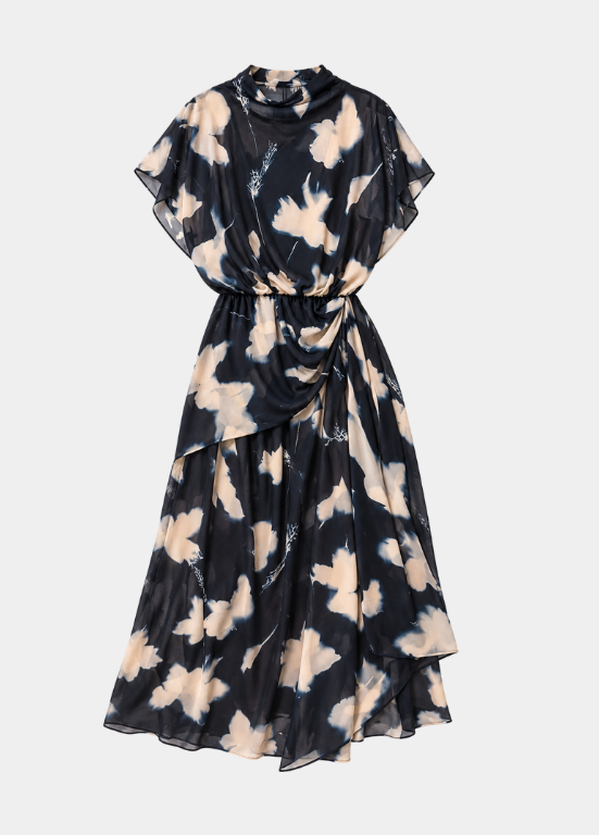VESTIDO EM REDE COM ESTAMPADO SOFISTICADO PRETO E BRANCO - ADET