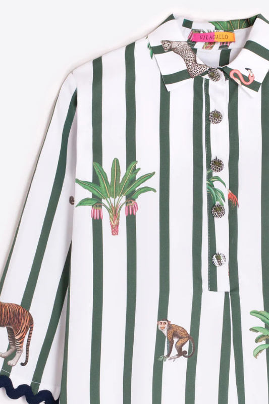 VESTIDO TIPO CAMISÃO COM ESTAMPADO DE RISCAS VERTICAIS E ANIMAL - VILAGALLO