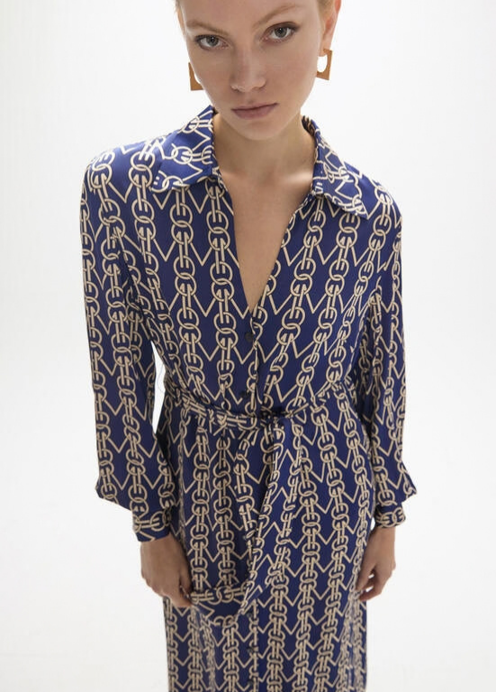VESTIDO EM VISCOSE AZUL ESTAMPADO GEOMÁTRICO - LOLA CASADEMUNT