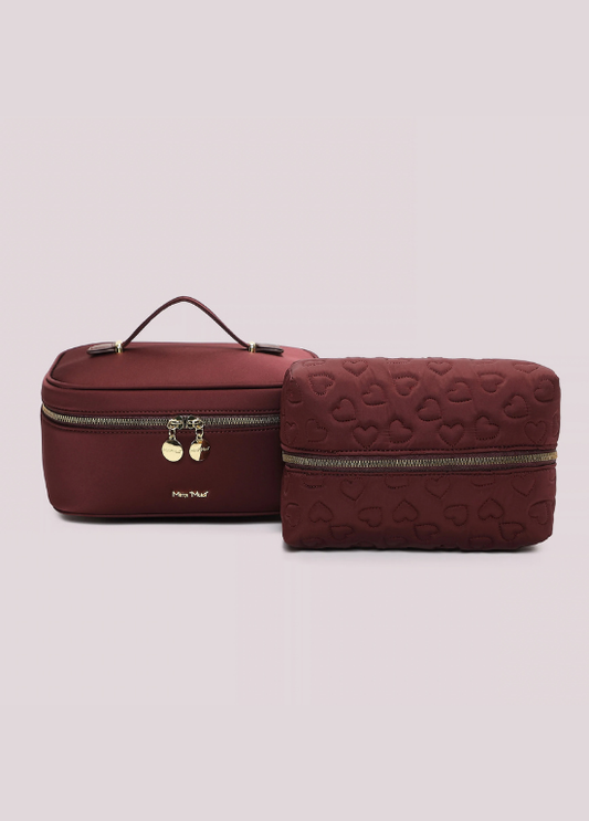 CONJUNTO DE 3 NÉCESSAIRES ACOLCHOADO COM CORAÇÕES - MIMI MUA