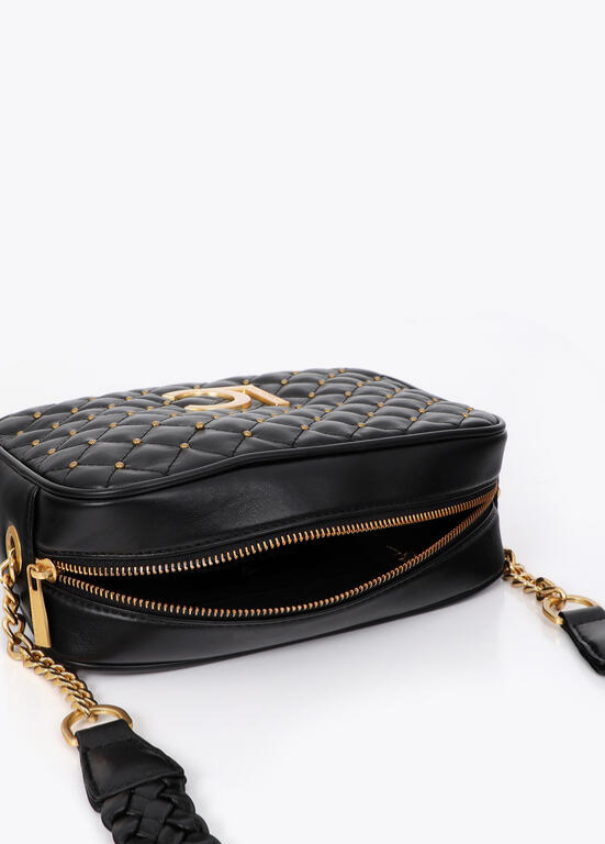 MALA PRETA EM ECOPELE COM EFEITO METALASSÉ E TACHAS DOURADAS LC - LOLA CASADEMUNT