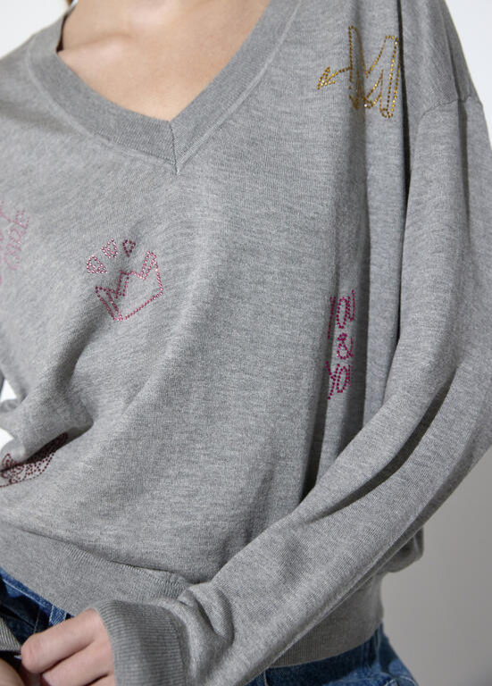 JERSEY CINZA COM STRASS MULTICOLOR MAITE - LOLA CASADEMUNT