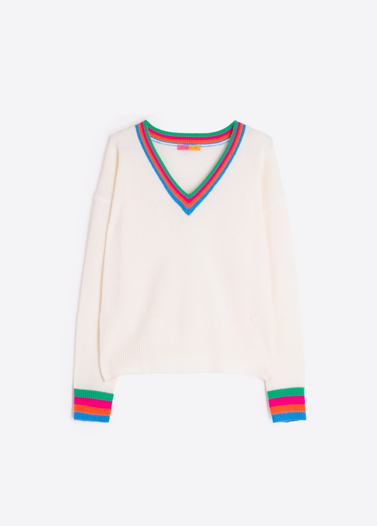 JERSEY COM GOLA EM V LISTADA MULTICOLORIDA - VILAGALLO