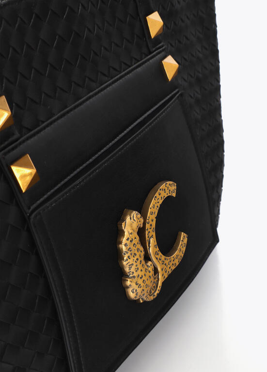 SHOPPER PRETA EM ECOPELE ENTRANÇADA LC LEOPARDO - LOLA CASADEMUNT
