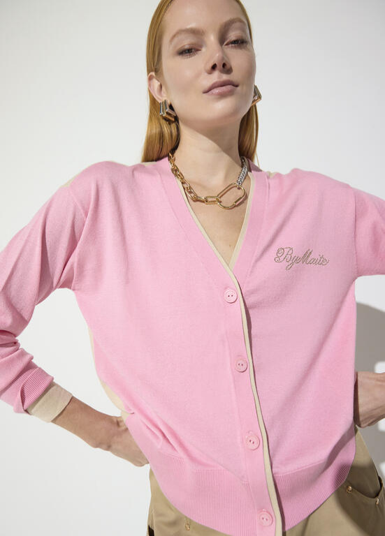 CARDIGAN DE MALHA ROSA E BEGE MAITE - LOLA CASADEMUNT