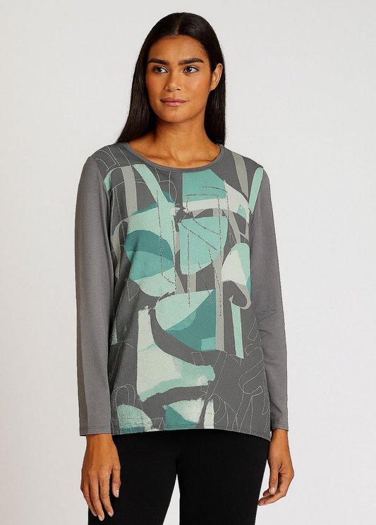 BLUSA CINZA COM ESTAMPADO E ELÁSTICO NO CÓS - BARBARA LEBEK