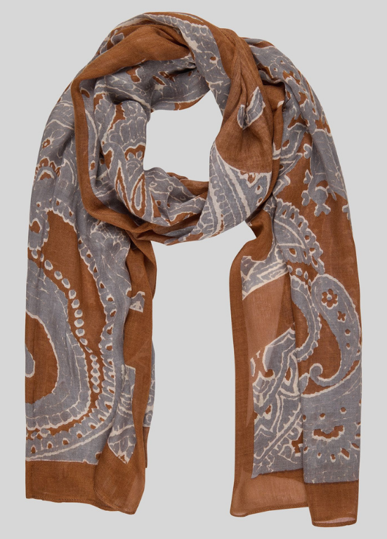 ECHARPE DE VISCOSE COM ESTAMPADO PAISLEY EM CAMEL - RABE