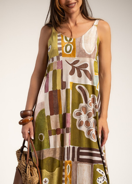 VESTIDO MAXI COM ESTAMPADO RETRO GEOMÉTRICO E FLORAL - ALBANO'S