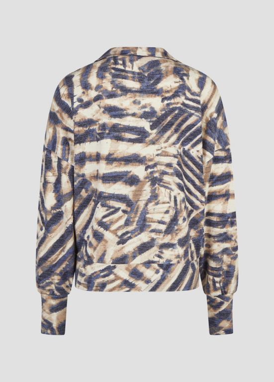 BLUSA LONGSLEEVE COM EFEITO ZEBRADO AZUL E CARAMELO - BARBARA LEBEK