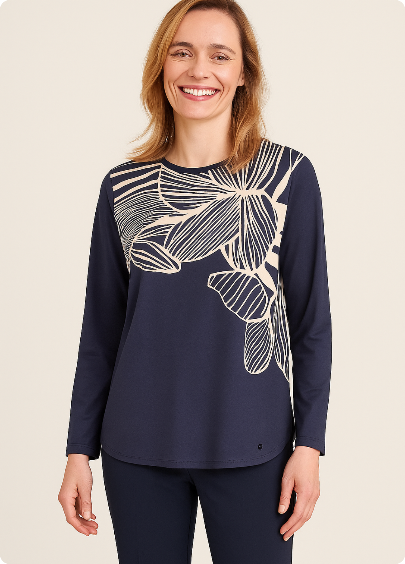 BLUSA ESTAMPADA COM RISCAS VERTICAIS NAS COSTAS - BARBARA LEBEK