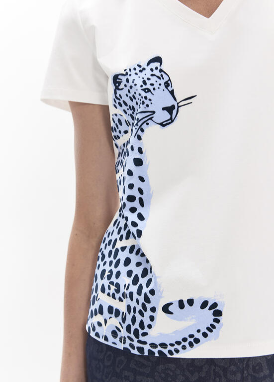 T-SHIRT BRANCA COM LEOPARDO AZUL - LOLA CASADEMUNT