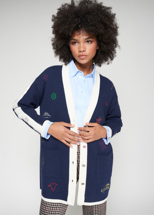 CARDIGAN BORDADO MARINHO - VILAGALLO