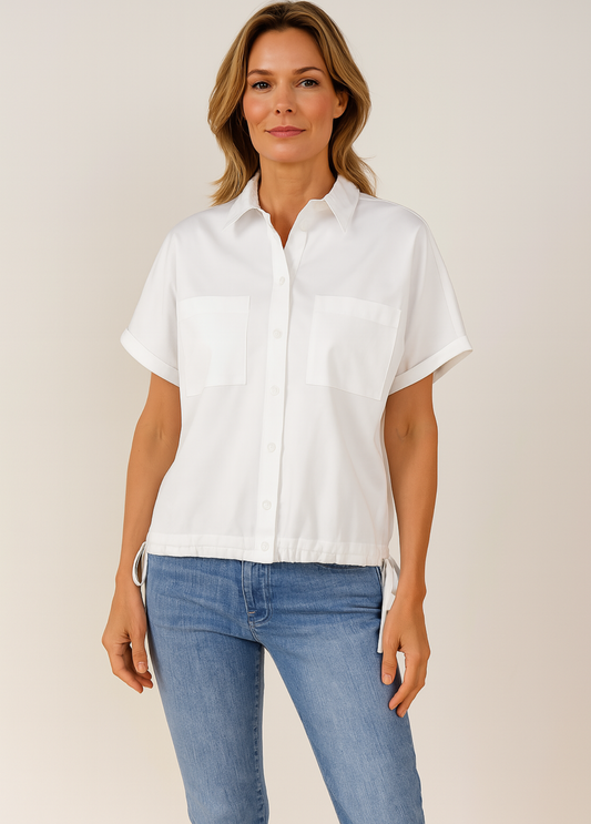 CAMISA BRANCA EM ALGODÃO COM AJUSTE NA BARRA - GERRY WEBER