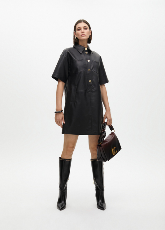VESTIDO CURTO EM ECOPELE E CORTE RETO - LOLA CASADEMUNT