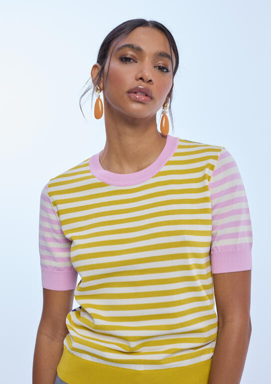 BLUSA DE MLAHA TIPO T-SHIRT ÀS RISCAS MULTICOLOR - LOLA CASADEMUNT